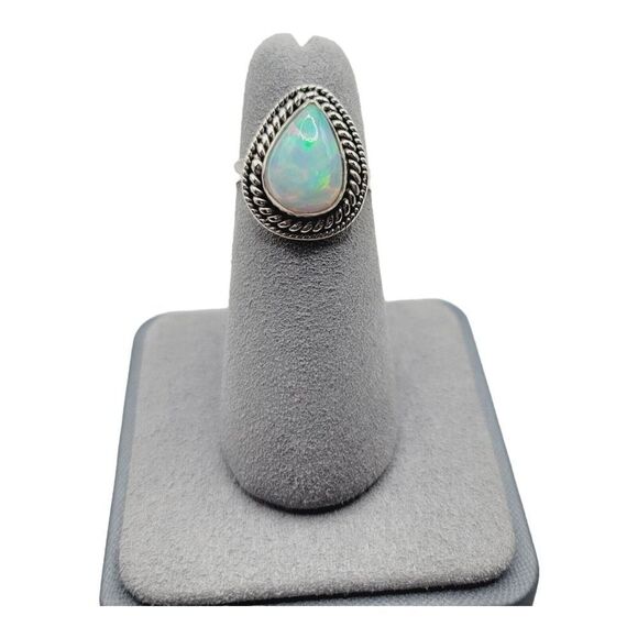 Ethiopian Opal Ring Natural Gemstone 925 Solid Sterling Silver Handmade Designer - Picture 2 of 7